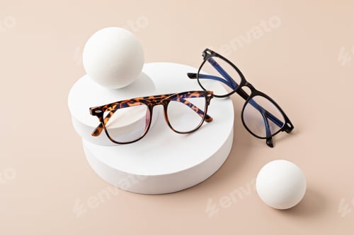 Preview: Stylish eyeglasses. Optical store, glasses selection at optician, fashion accessories