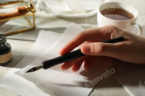 Preview: A man writes a love letter with an antique pen