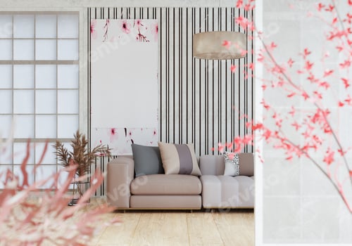 Preview: 3D illustration mockup frame in japanese style room