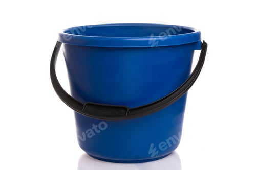 Preview: empty blue bucket with black handle on white isolated background