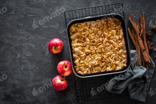 Preview: Apple pie with cinnamon, top view