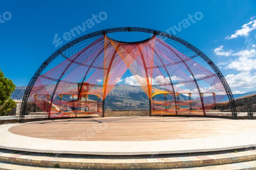 Preview: Fortress of the Ottoman castle of Gjirokaster or Gjirokastra and in the background