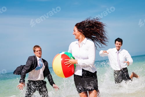 Preview: Business People Fun Playing Beach Travel Concept