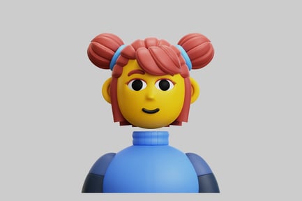 Preview: Cartoon girl pigtails, blue sweater