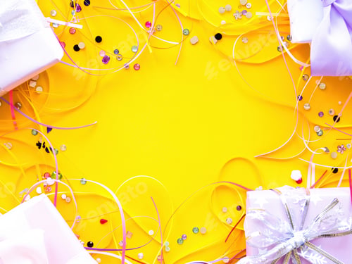 Preview: Gift boxes on yellow background