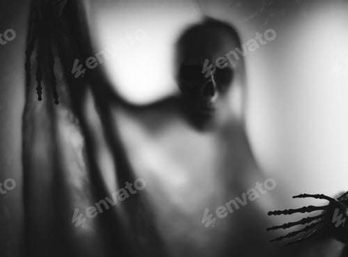 Preview: Shadow blur of horror skeleton. Halloween background.