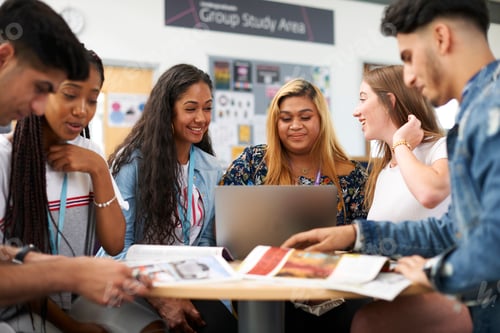 Preview: Male and female higher education students discussing project in college classroom
