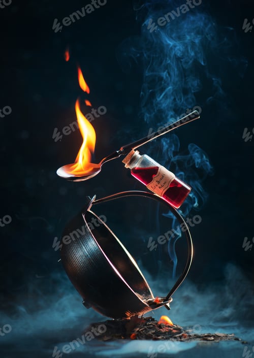 Preview: Cauldron, fire potion and a spoon with flame
