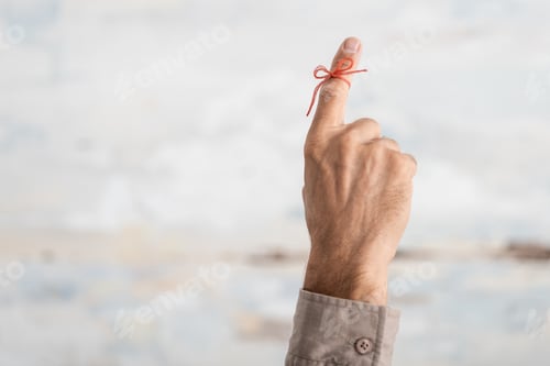 Preview: cropped view of senior man with alzheimers disease string human finger reminder
