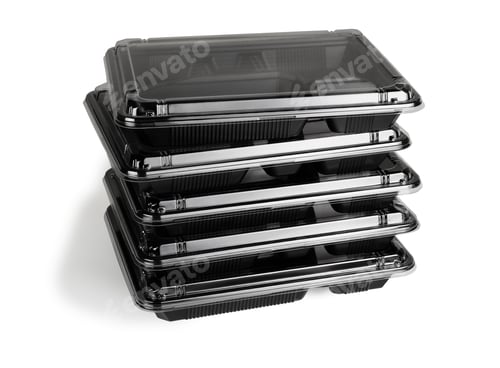 Preview: Stack of Black Plastic Takeaway Containers