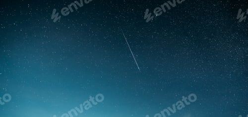 Preview: Night Starry Sky With Glowing Stars And Meteoric Track Trail. Me