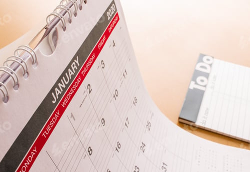 Preview: close up of January calendar useful for events and planning