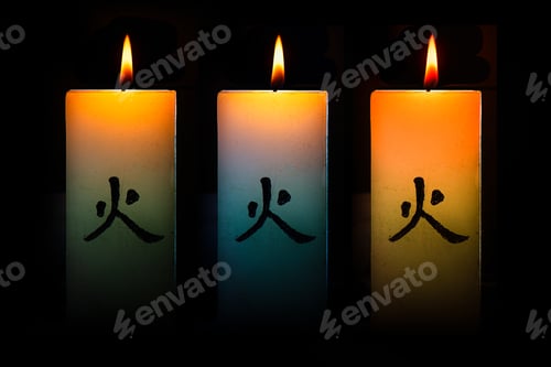 Preview: Three Japanese colored burning candles
