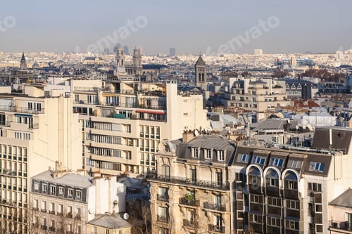 Preview: above view of in Paris city in winter twilight