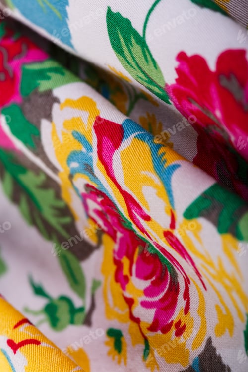 Preview: Texture Of A Fabric In A Flower. Close Up Of Retro Tapestry Fabric Pattern With Classical Image Of