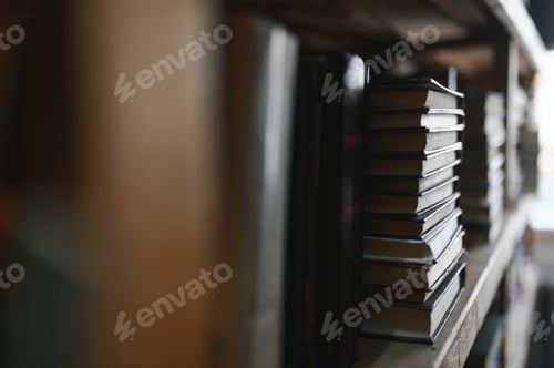 Preview: old books on shelves in archive blurred image, library