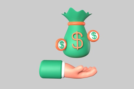 Preview: Money bag on hand cartoon