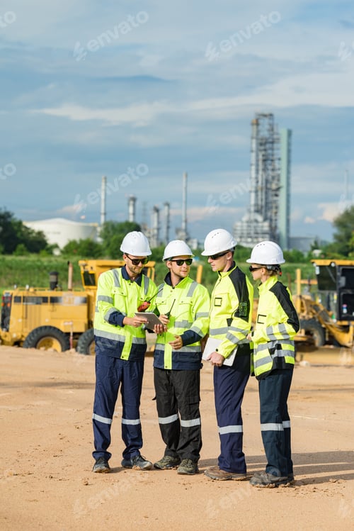 Preview: Engineer team project planning outdoor survey team, plant factory construction site group meeting