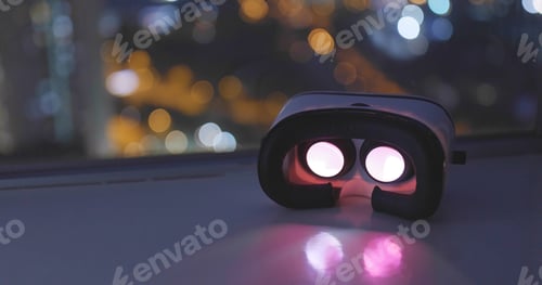 Preview: VR headset playing movie at night