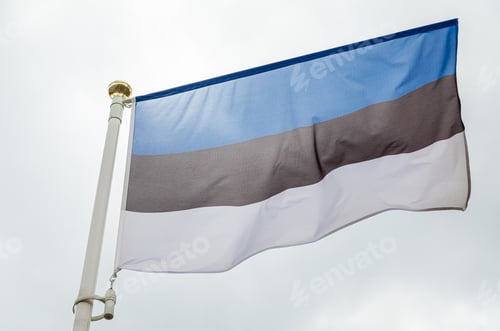 Preview: Striped flag of Estonia ablazed in the sky
