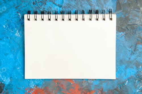 Preview: top view empty open notepad on a light-blue background school copybook color xmas photo new year