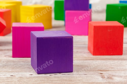 Preview: toy blocks heap, multicolor wooden bricks stack