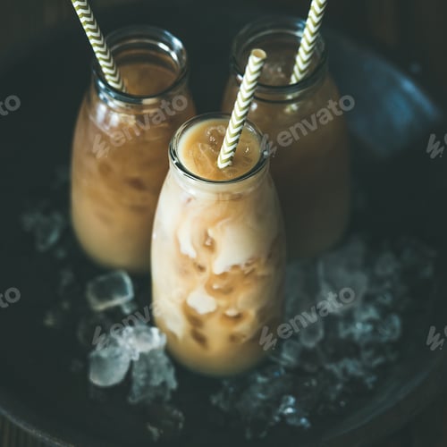 Preview: Cold Thai iced tea with milk, copy space, square crop