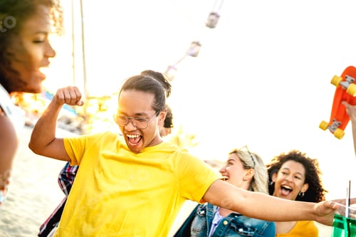 Preview: Fancy party makers dancing at sunset concert on summer day