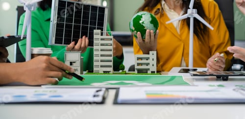 Preview: Sustainable development with renewable energy solutions, ecology concept, green business.