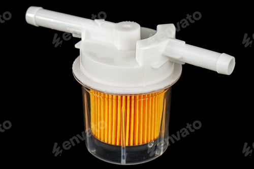 Preview: Car fuel filter, isolated on black background
