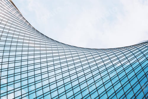 Preview: Glass building exterior structure, futuristic architecture, wave shape building against sky