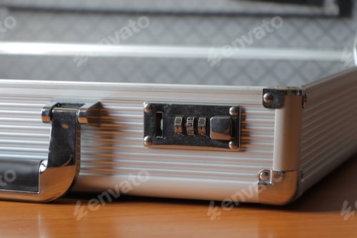 Preview: Metal suitcase on the table