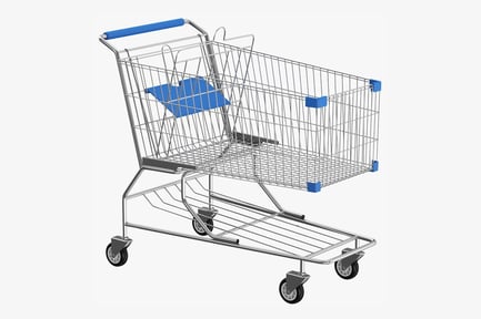 Visualização: Carrinho de compras de supermercado com detalhes em azul