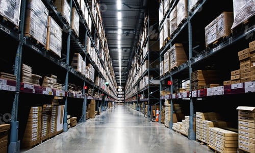Warehouse Storage Facility Interior with Shelves and Boxes