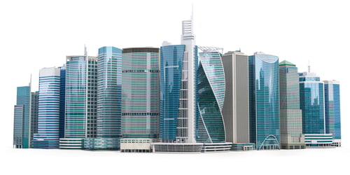 Preview: Skyscrapers of downtown. City skyline isolated on white background.