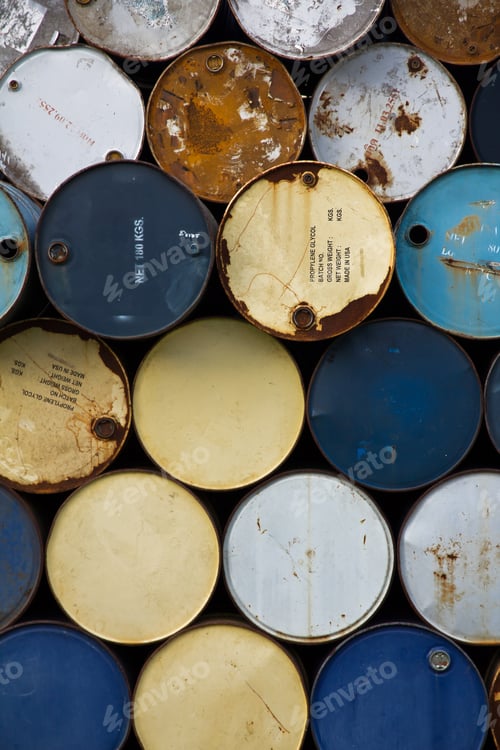 Preview: Stack of old fuel tanks background