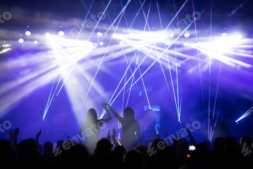 Preview: Crowd at concert and colorful stage lights.