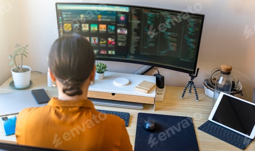 Preview: Computer programmer working from home. Teleworking concept.