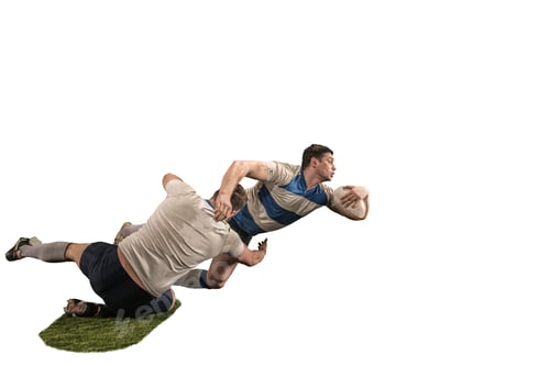 Preview: The silhouette of two caucasian rugby man player isolated on white background
