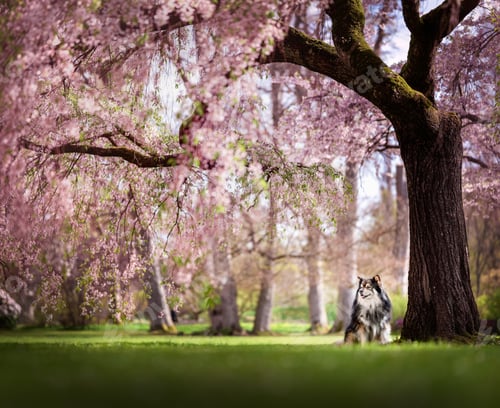 Preview: Portrait of a Finnish Lapphund dog and tree