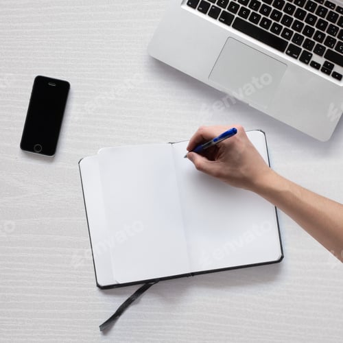 Preview: Mockup with objects related to work from home, writing and drawing