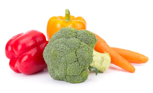 Preview: Fresh vegetables: brocolli, bell peppers, carrot, onion isolated on white background