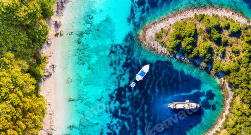 Preview: The shoreline with forest and sea. View from the air on the yachts