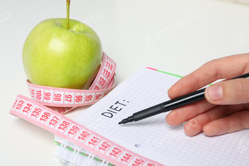 Preview: Diet and weight loss, healthy lifestyle, composition with measuring tape