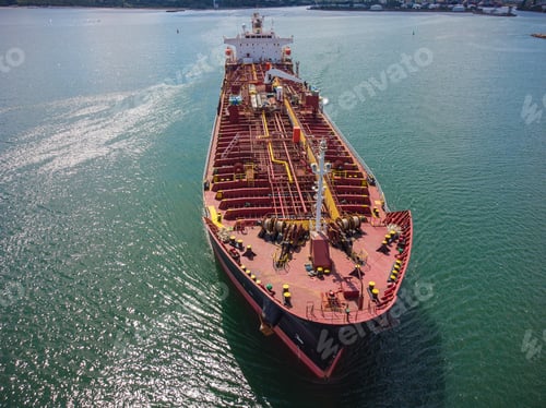 Preview: Aerial drone photo of industrial fuel and petrochemical tanker cruising sea