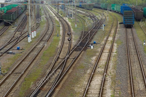 Preview: The railway junction on a cloudy day. Natural light. Landscape