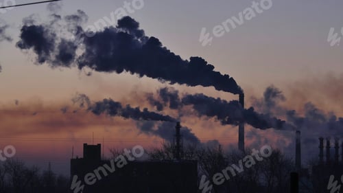 Preview: Smoking factory chimneys. Environmental problem of pollution of environment and air in large cities
