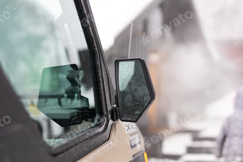 Preview: snow mobile window side mirror track snow winter ice cold tractor car