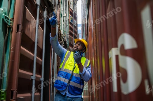 Preview: Foreman checking loading Containers box for Cargo freight ship for import export.