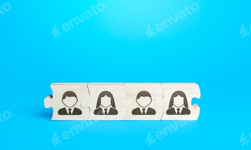 Preview: Connected puzzles with people. Effective business employees group collectives.